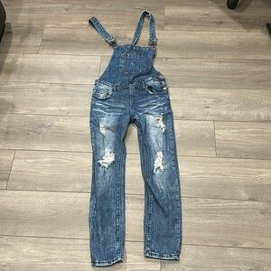 MACHINE Distressed Denim Jean Overalls Sz L